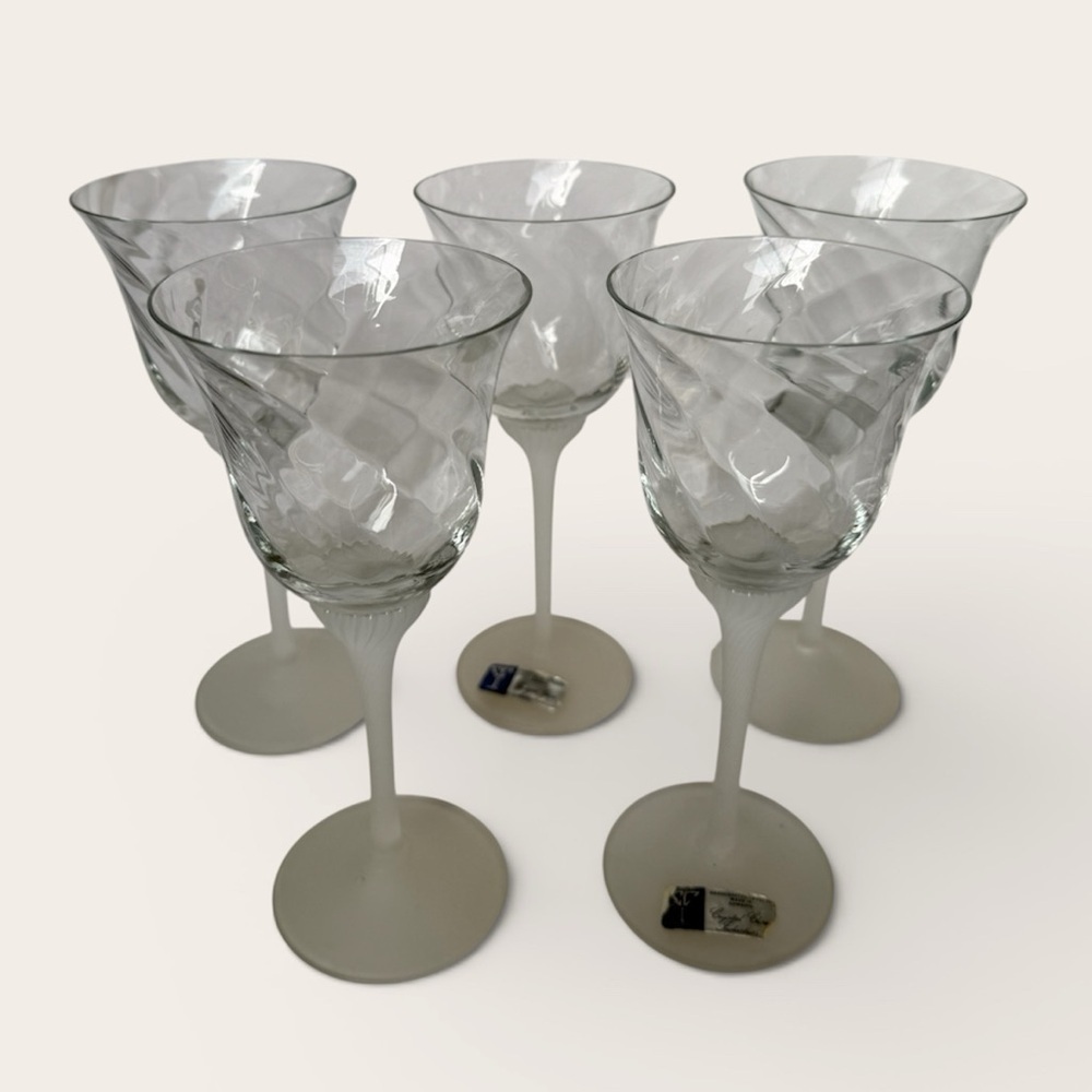 Crystal Clear Industries Valerie Frosted Optical Flared Wine Glasses Set of 5